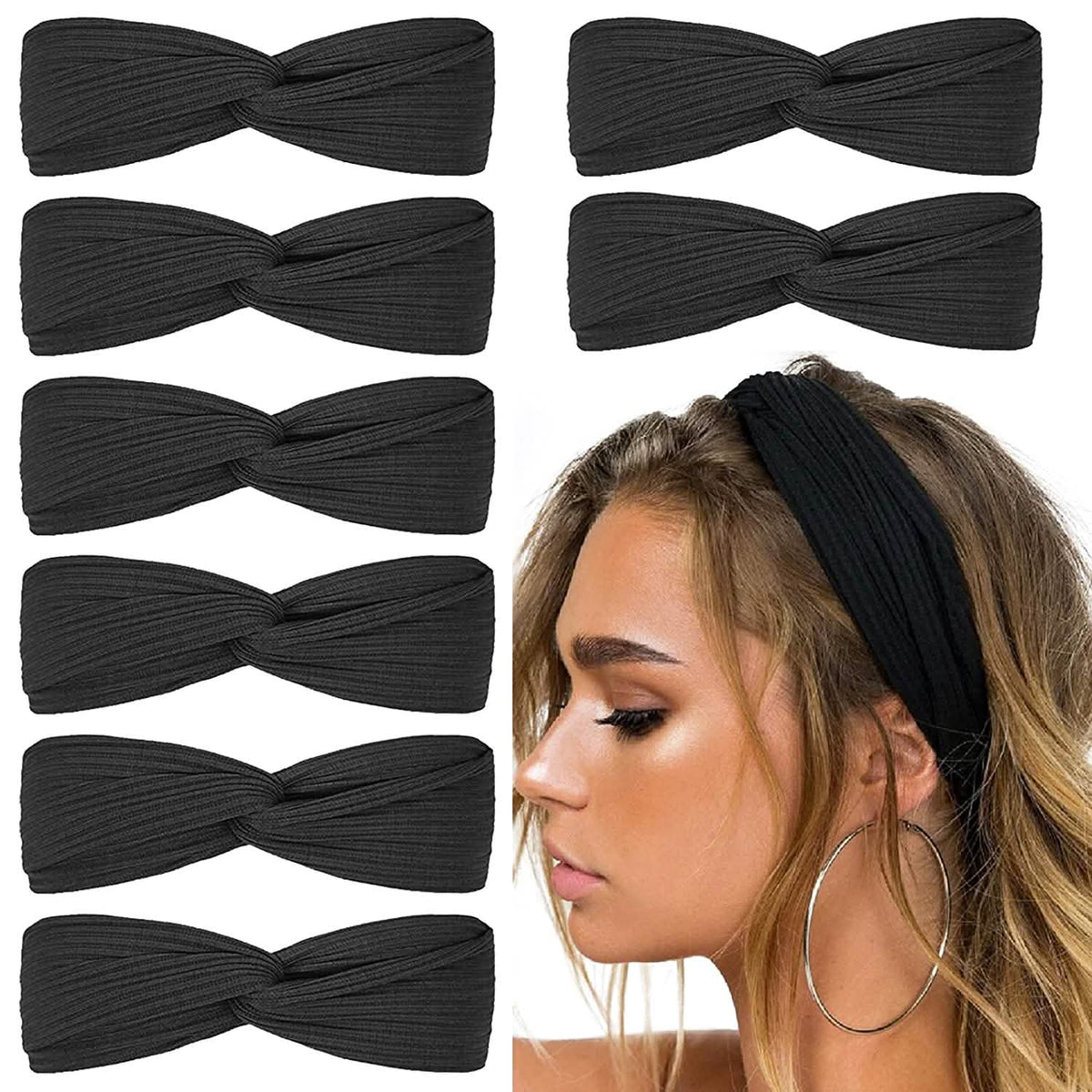 8-Piece: Twist Knotted Boho Stretchy Hair Bands Black Beauty & Personal Care - Tophatter Daily Deals