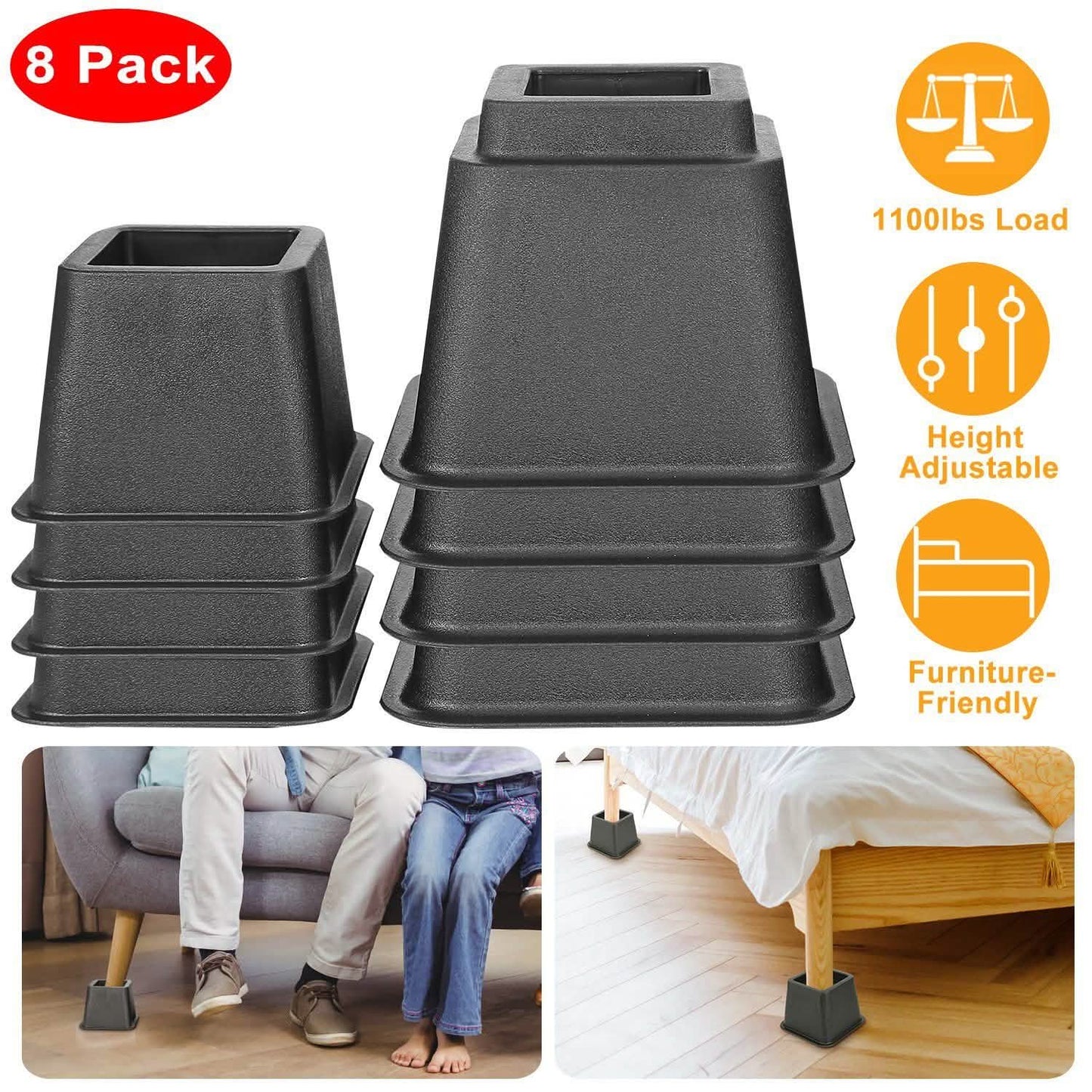 8-Pieces: Furniture Risers Home Improvement - Tophatter Daily Deals