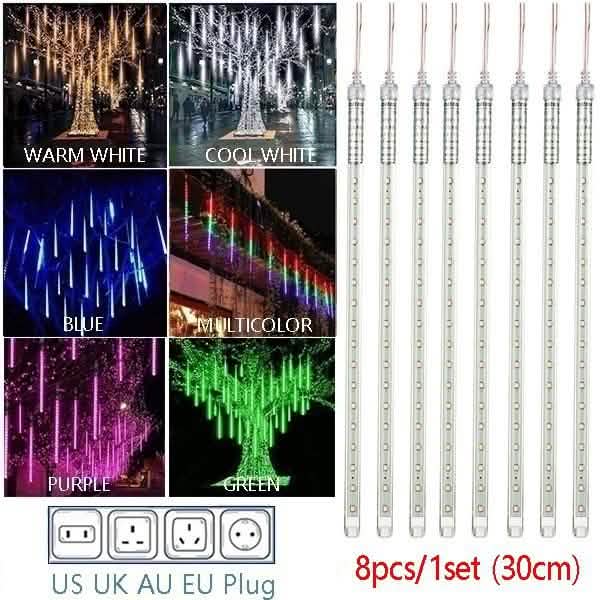 8-Pieces: Waterproof LED Meteor Shower Rain Lights String & Fairy Lights - Tophatter Daily Deals