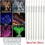 8-Pieces: Waterproof LED Meteor Shower Rain Lights String & Fairy Lights - Tophatter Daily Deals