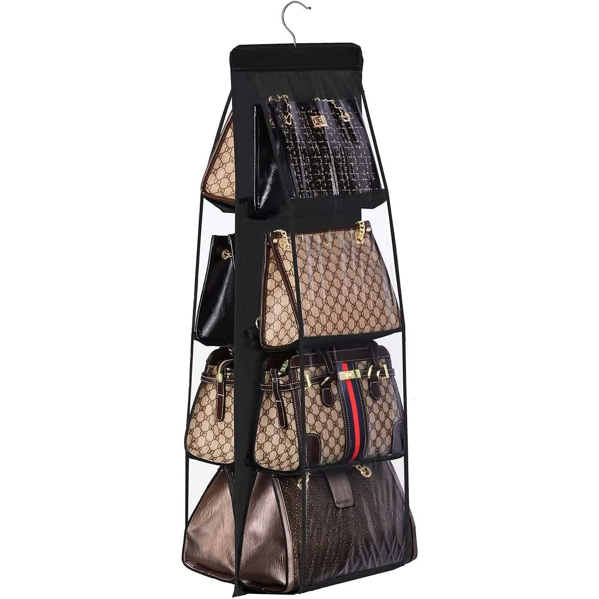 8 Pocket Hanging Purse Organizer Handbag Storage Hanger Black Storage & Organization - Tophatter Daily Deals