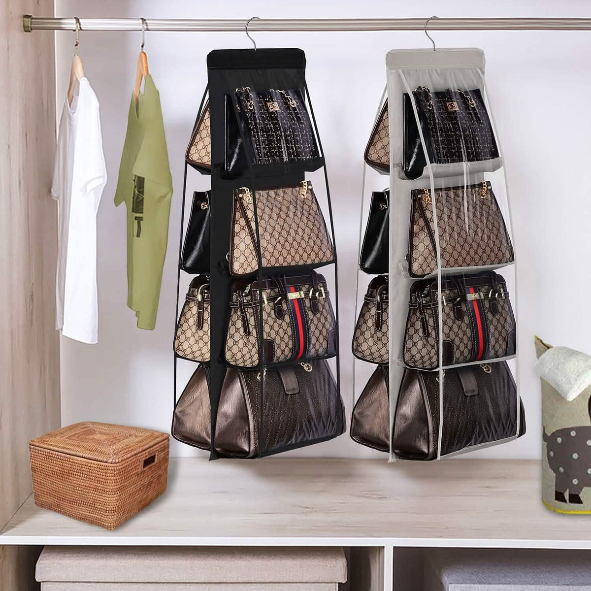 8 Pocket Hanging Purse Organizer Handbag Storage Hanger Storage & Organization - Tophatter Daily Deals
