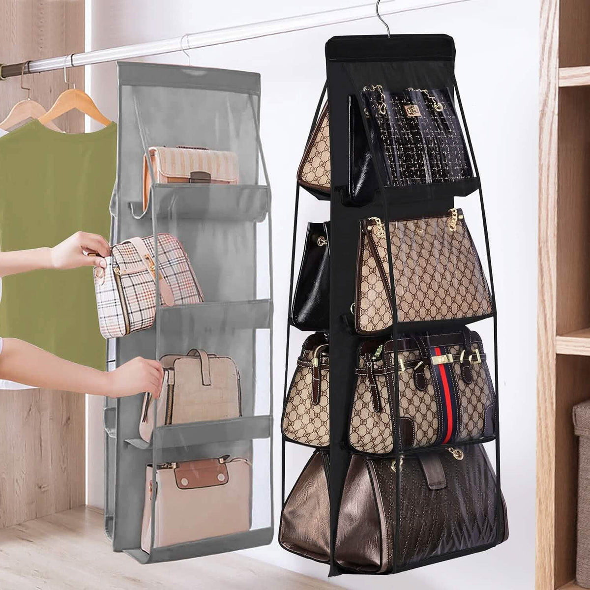 8 Pocket Hanging Purse Organizer Handbag Storage Hanger Storage & Organization - Tophatter Daily Deals