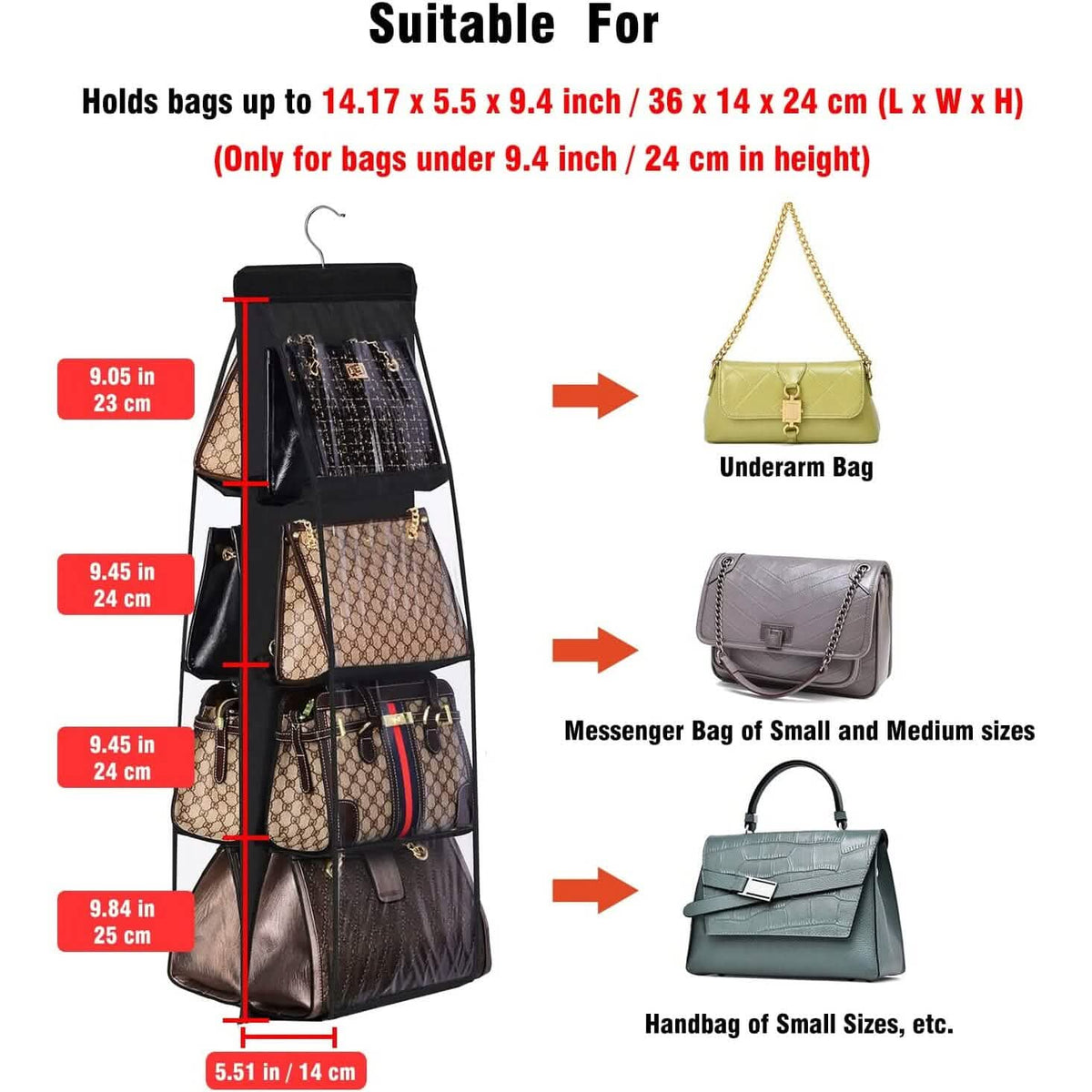 8 Pocket Hanging Purse Organizer Handbag Storage Hanger Storage & Organization - Tophatter Daily Deals