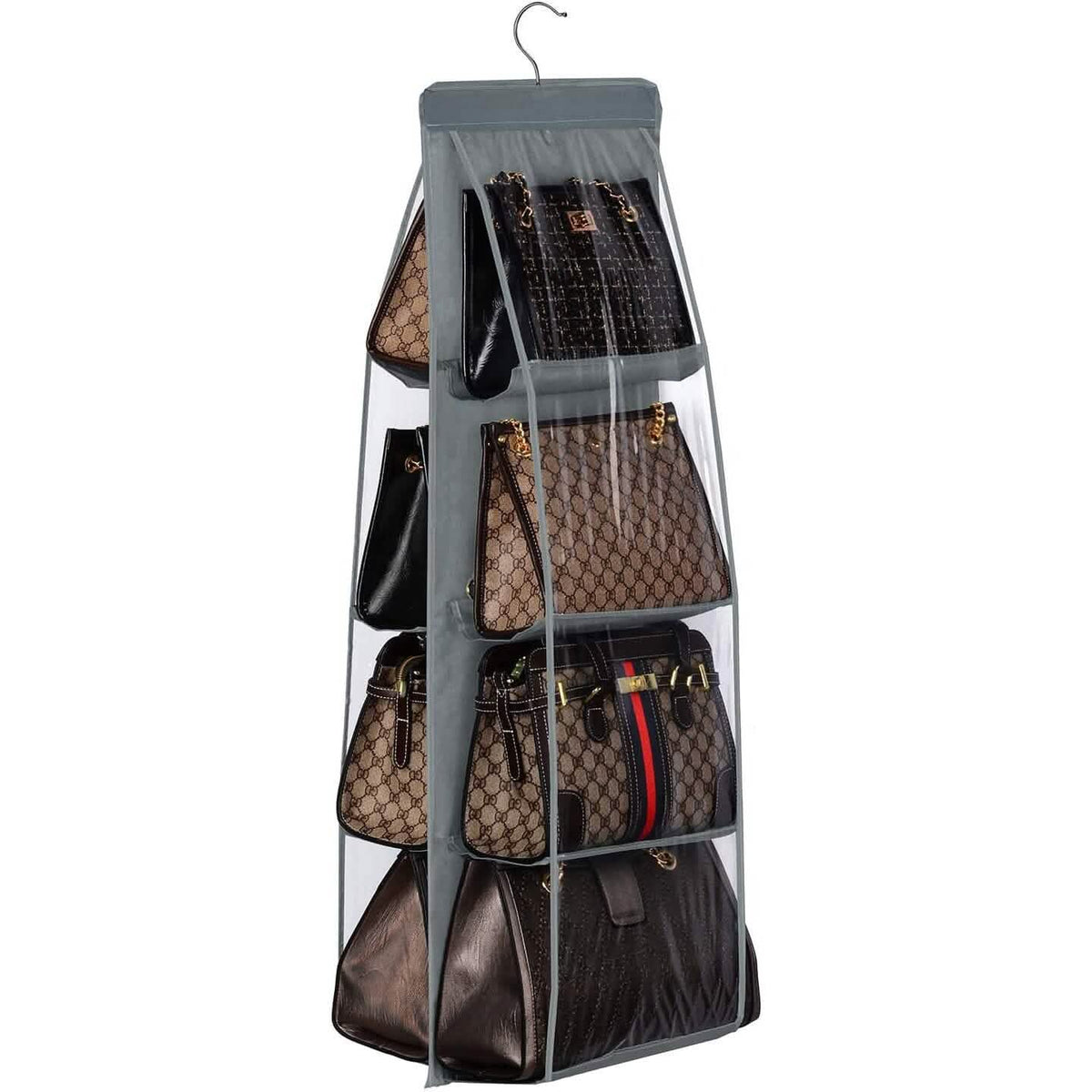 8 Pocket Hanging Purse Organizer Handbag Storage Hanger Dark Gray Storage & Organization - Tophatter Daily Deals