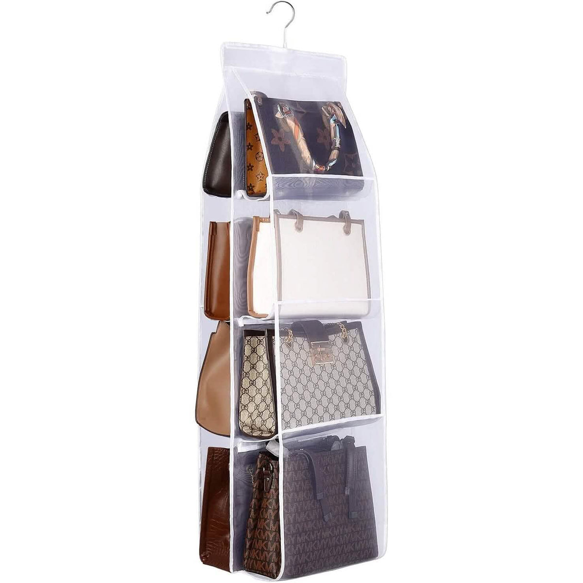 8 Pocket Hanging Purse Organizer Handbag Storage Hanger White Storage & Organization - Tophatter Daily Deals