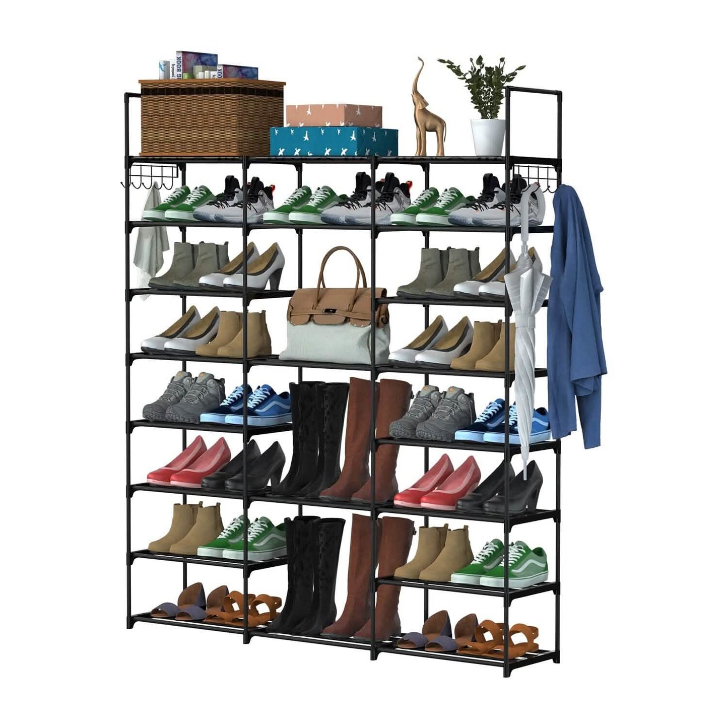 8-Tier Shoe Rack Metal Shoe Storage Shelf 3-Row Storage & Organization - Tophatter Daily Deals