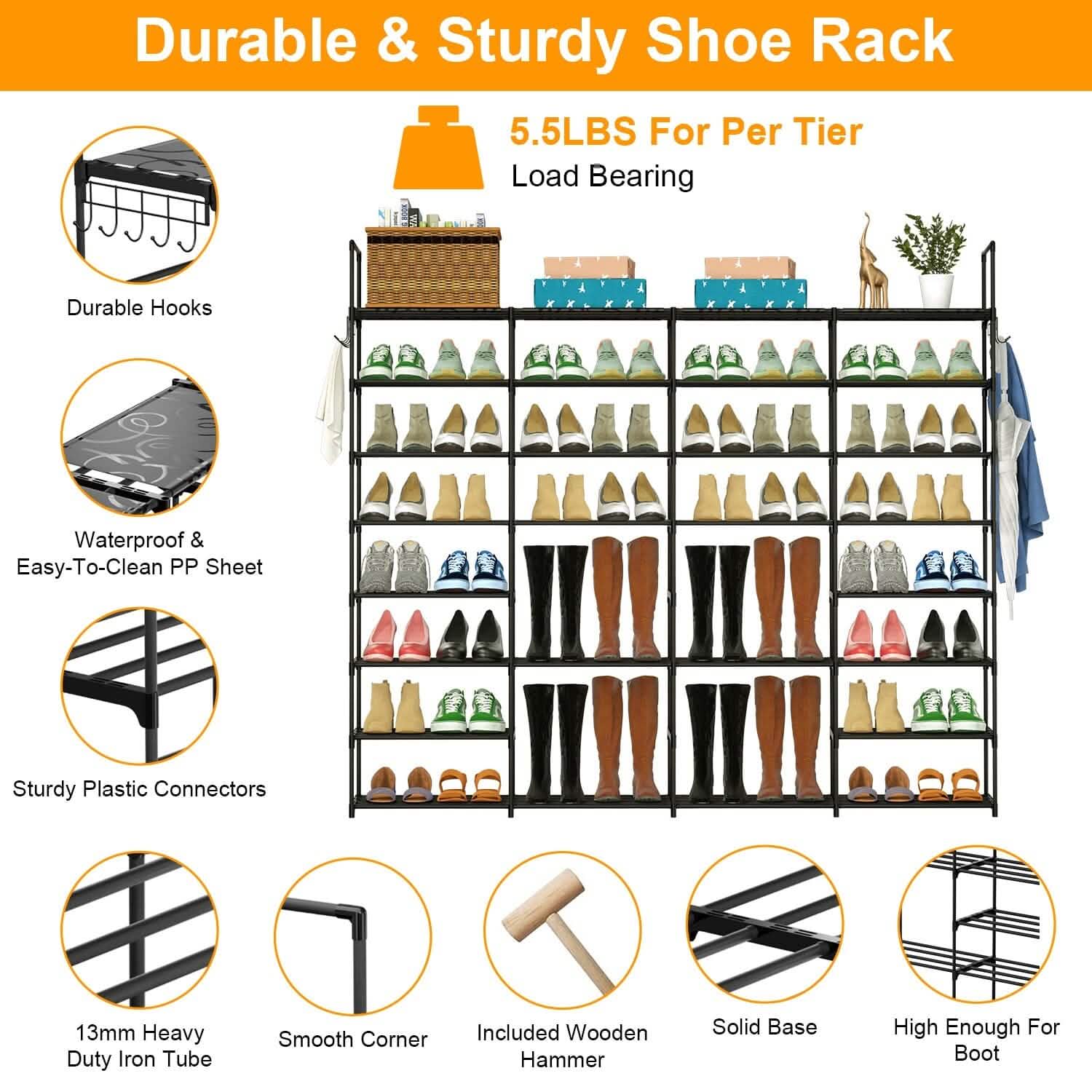 8-Tier Shoe Rack Metal Shoe Storage Shelf Storage & Organization - Tophatter Daily Deals