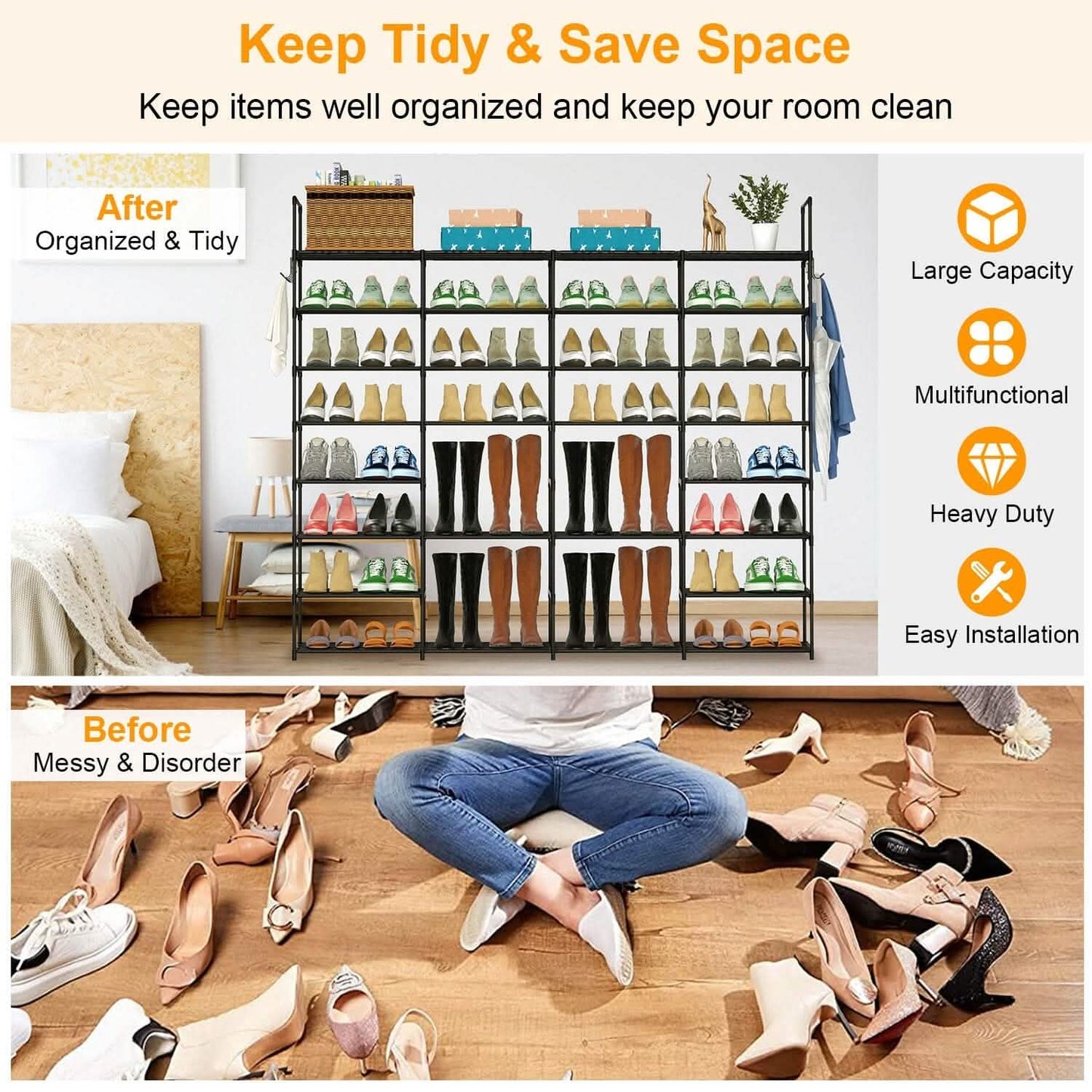 8-Tier Shoe Rack Metal Shoe Storage Shelf Storage & Organization - Tophatter Daily Deals