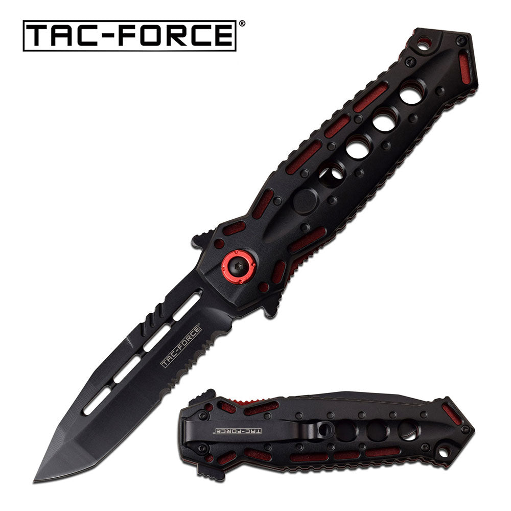 8.75" Tac Force Tactical Red & Black Spring Assisted Pocket Knife Tophatter's Spring Assisted Knives 8.75" Tac Force Tactical Red & Black Spring Assisted Pocket Knife - Tophatter Daily Deals