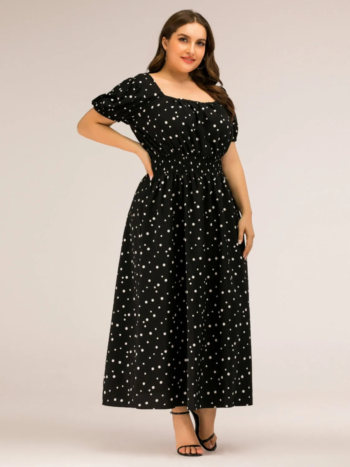 Plus Size Polka Dot Square Neck Dress Casual Dresses - Tophatter Daily Deals