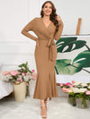 Surplice Neck Tie Waist Dress Khaki Casual Dresses - Tophatter Daily Deals