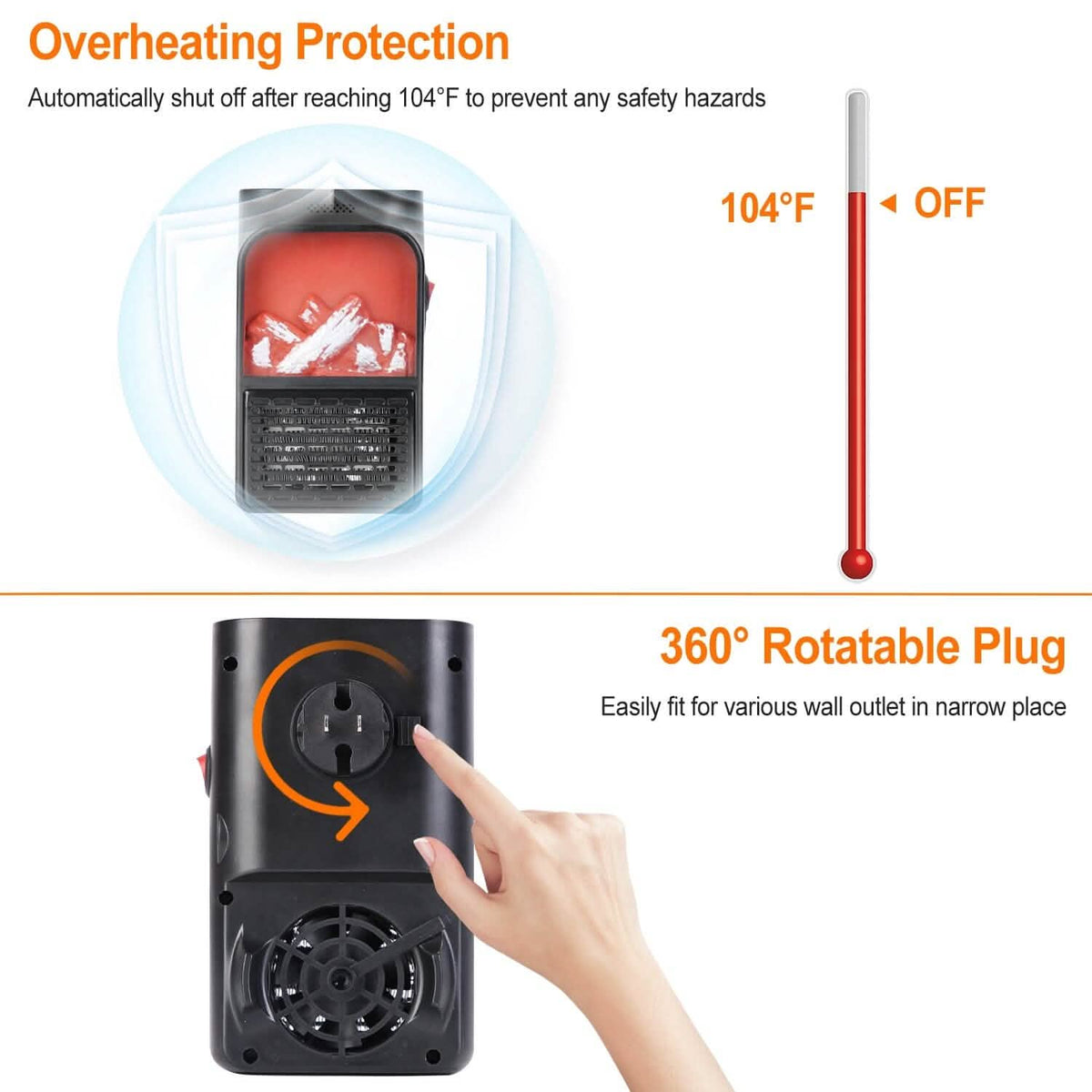 800w Plug-In Space Heater Wall Outlet with 360° Rotatable Plug Household Appliances - Tophatter Daily Deals