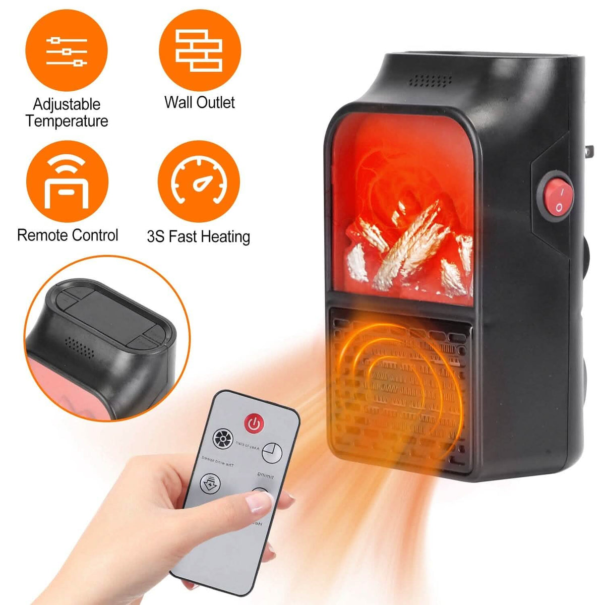 800w Plug-In Space Heater Wall Outlet with 360° Rotatable Plug Household Appliances - Tophatter Daily Deals