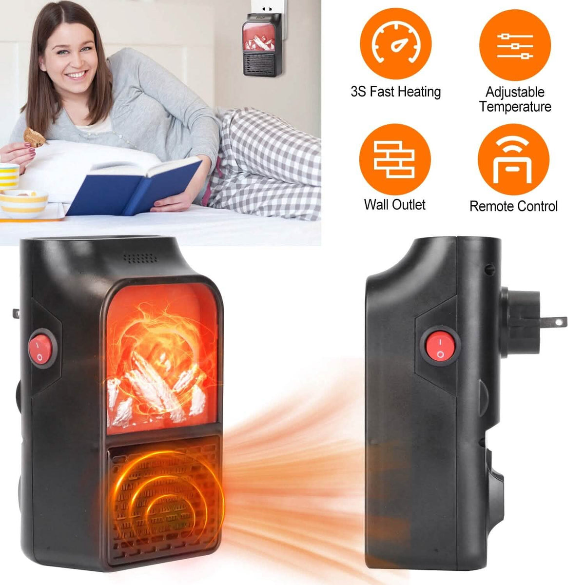 800w Plug-In Space Heater Wall Outlet with 360° Rotatable Plug Household Appliances - Tophatter Daily Deals