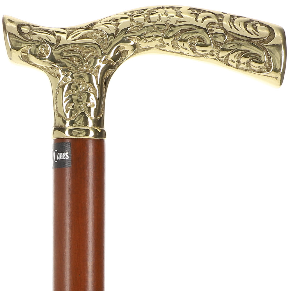 Premium Brass Fritz Handle Walking Cane - Beechwood Shaft Brass Walking Canes - Tophatter Daily Deals