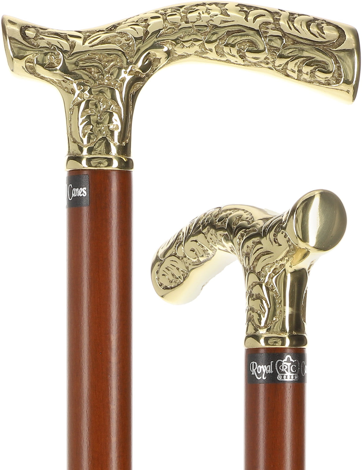 Premium Brass Fritz Handle Walking Cane - Beechwood Shaft Brass Walking Canes - Tophatter Daily Deals