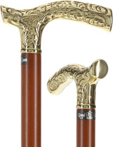 Premium Brass Fritz Handle Walking Cane - Beechwood Shaft Brass Walking Canes - Tophatter Daily Deals