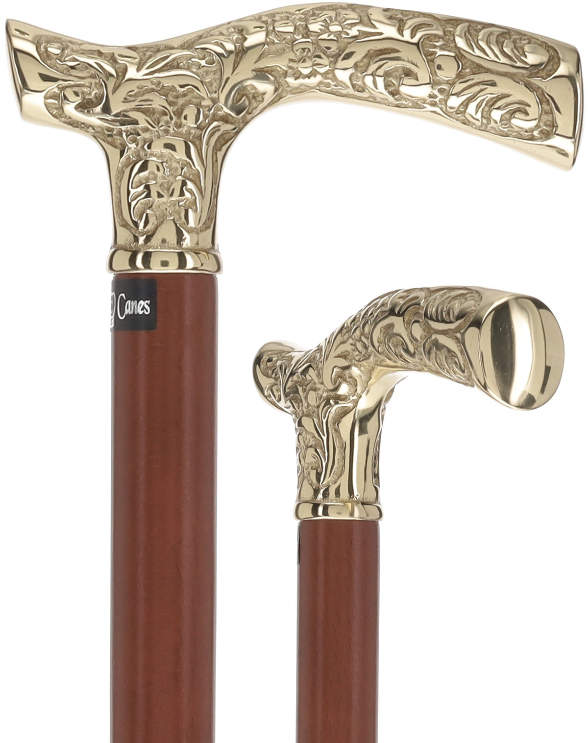 Premium Brass Fritz Handle Walking Cane - Beechwood Shaft Brass Walking Canes - Tophatter Daily Deals
