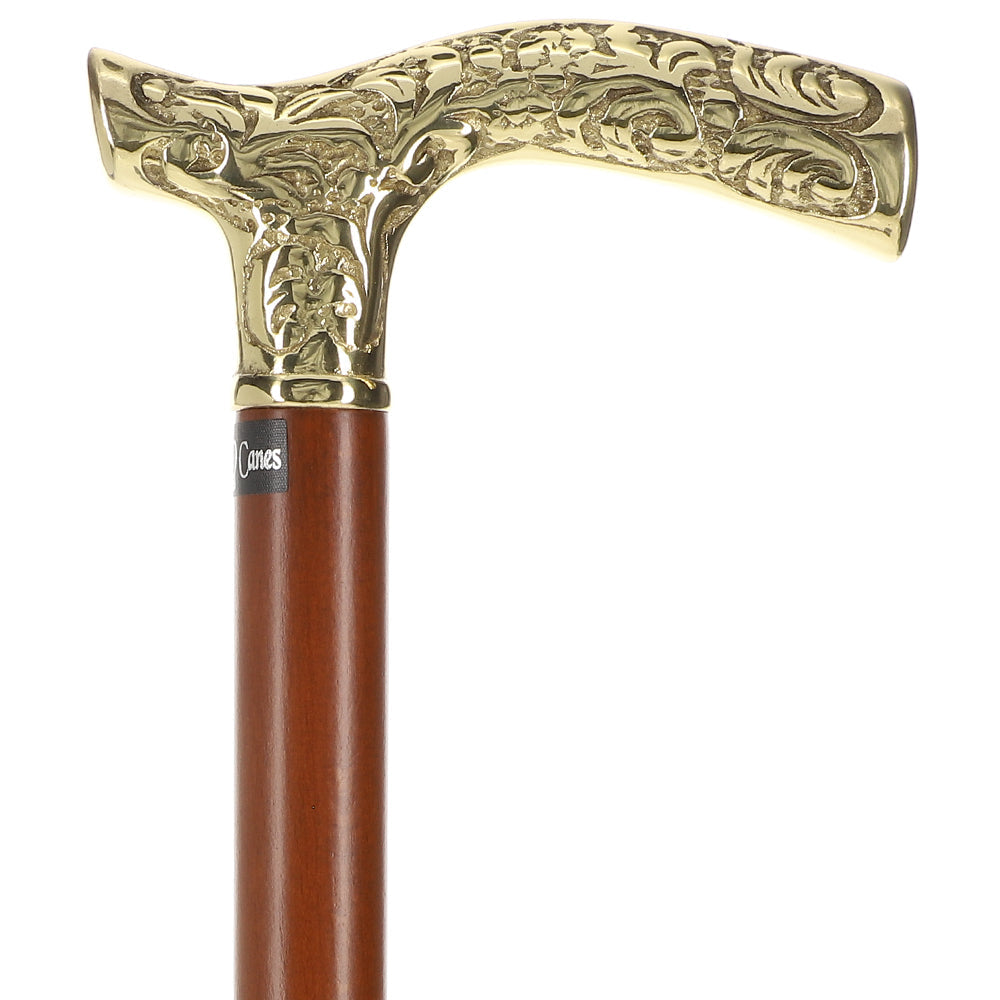 Premium Brass Fritz Handle Walking Cane - Beechwood Shaft Brass Walking Canes - Tophatter Daily Deals