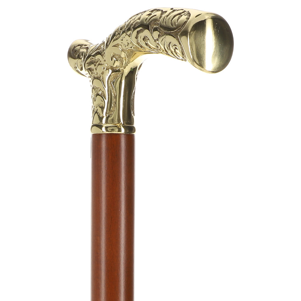 Premium Brass Fritz Handle Walking Cane - Beechwood Shaft Brass Walking Canes - Tophatter Daily Deals