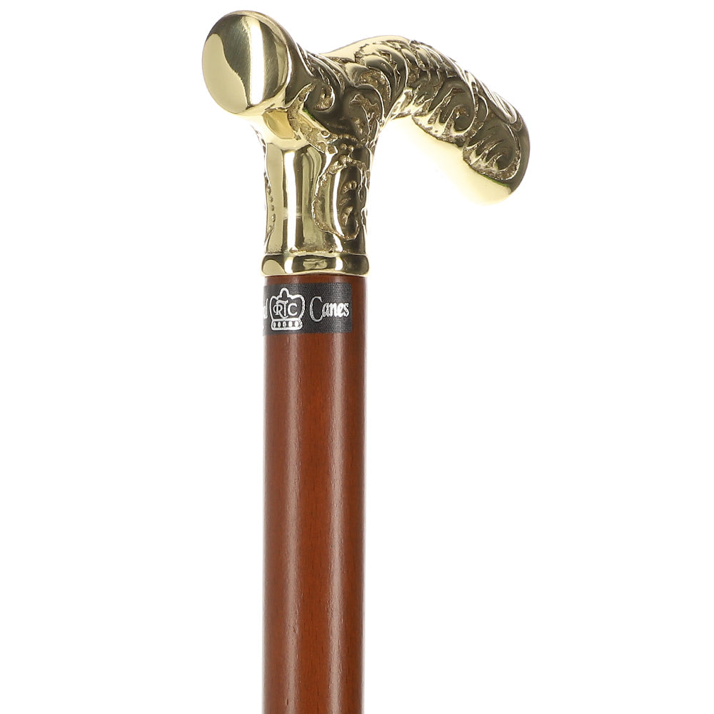 Premium Brass Fritz Handle Walking Cane - Beechwood Shaft Brass Walking Canes - Tophatter Daily Deals