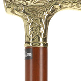 Premium Brass Fritz Handle Walking Cane - Beechwood Shaft Brass Walking Canes - Tophatter Daily Deals