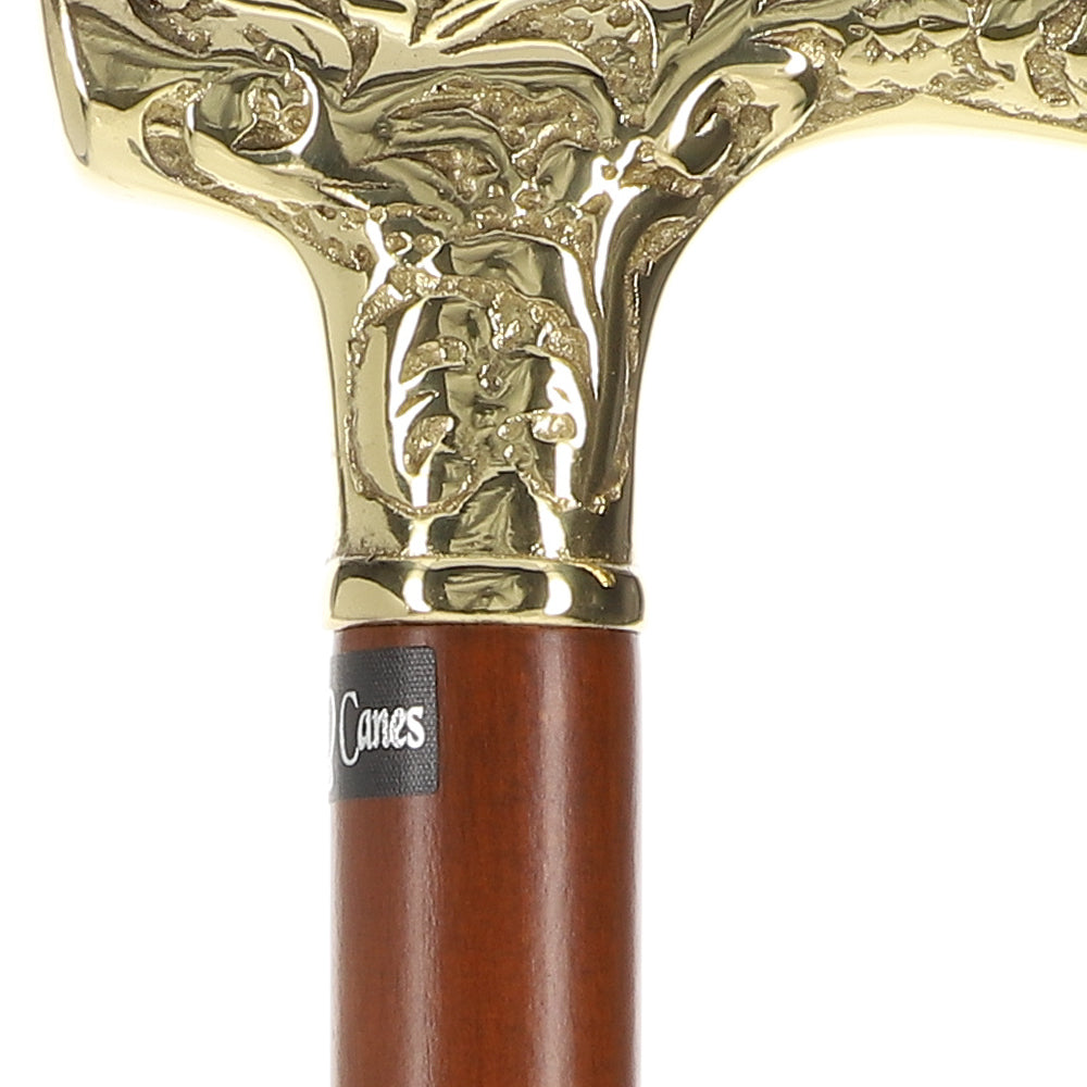 Premium Brass Fritz Handle Walking Cane - Beechwood Shaft Brass Walking Canes - Tophatter Daily Deals
