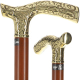Premium Brass Fritz Handle Walking Cane - Beechwood Shaft Brass Walking Canes - Tophatter Daily Deals