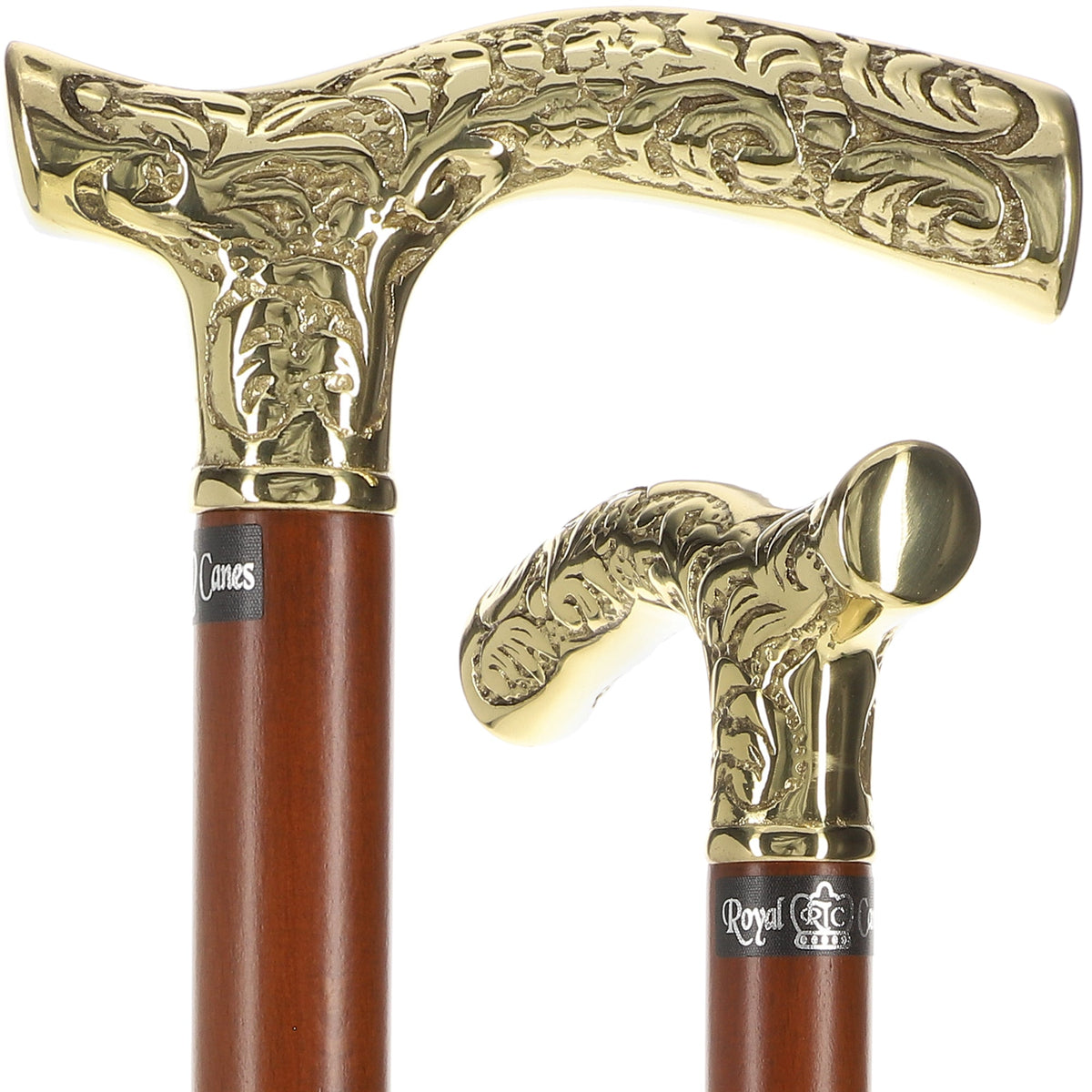 Premium Brass Fritz Handle Walking Cane - Beechwood Shaft Brass Walking Canes - Tophatter Daily Deals