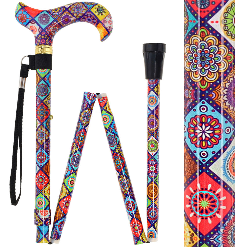 Designer Chic Folding FashionStix Colorful Collage, Patterned Handle Folding Canes - Tophatter Daily Deals