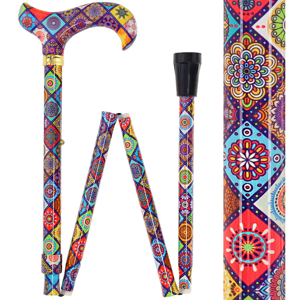 Designer Chic Folding FashionStix Colorful Collage, Patterned Handle Folding Canes - Tophatter Daily Deals