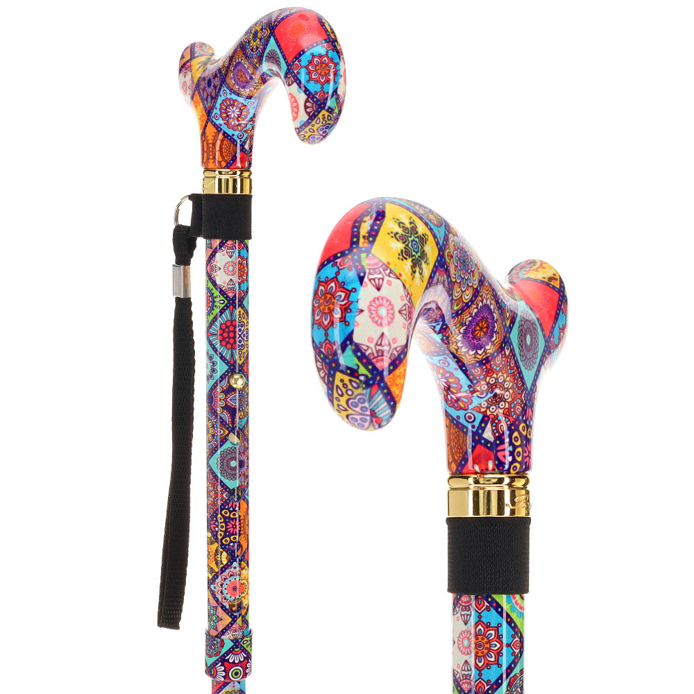 Designer Chic Folding FashionStix Colorful Collage, Patterned Handle Folding Canes - Tophatter Daily Deals