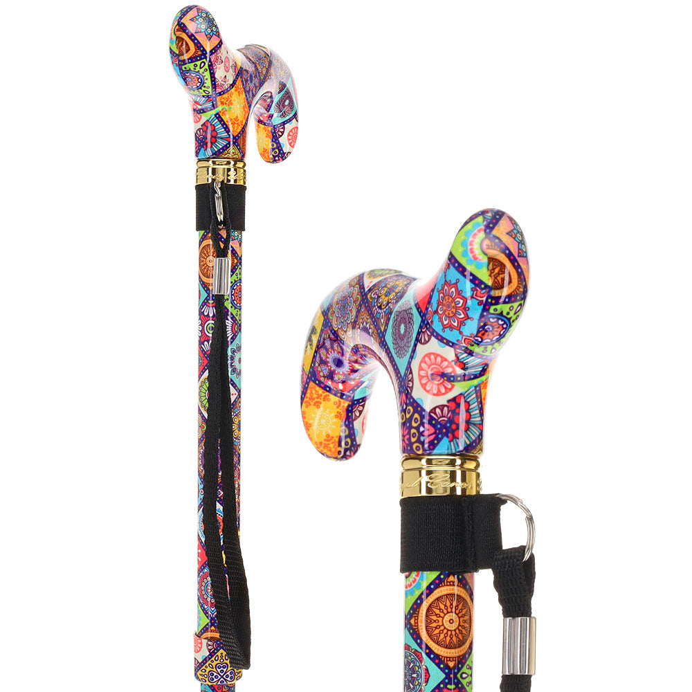 Designer Chic Folding FashionStix Colorful Collage, Patterned Handle Folding Canes - Tophatter Daily Deals