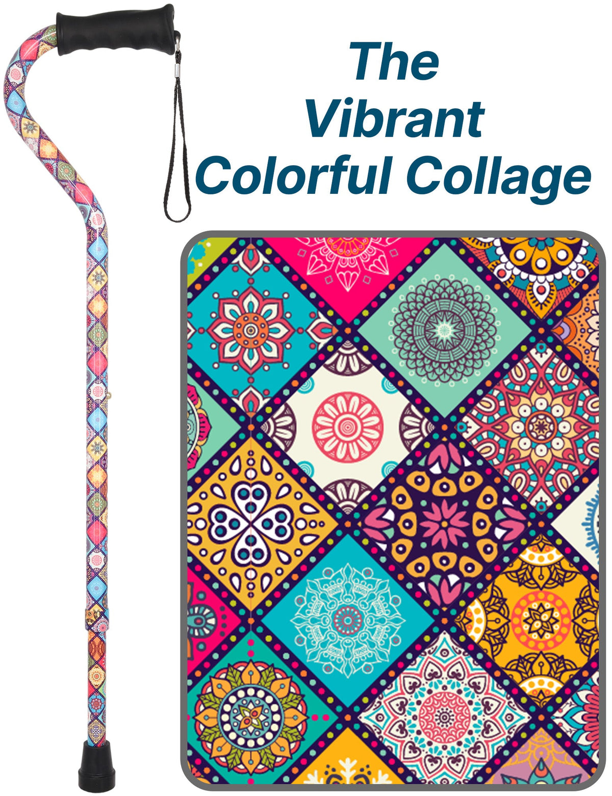 Vibrant FashionStix Colorful Collage: Comfort Grip Offset Cane Adjustable Walking Canes - Tophatter Daily Deals