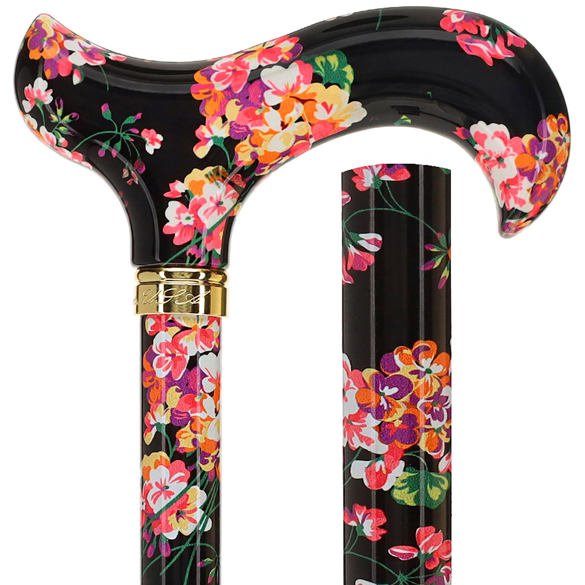 Midnight Floral Designer Cane: Luxury Silk Scarf Option Adjustable Walking Canes - Tophatter Daily Deals