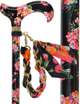 Midnight Floral Designer Cane: Luxury Silk Scarf Option Adjustable Walking Canes - Tophatter Daily Deals