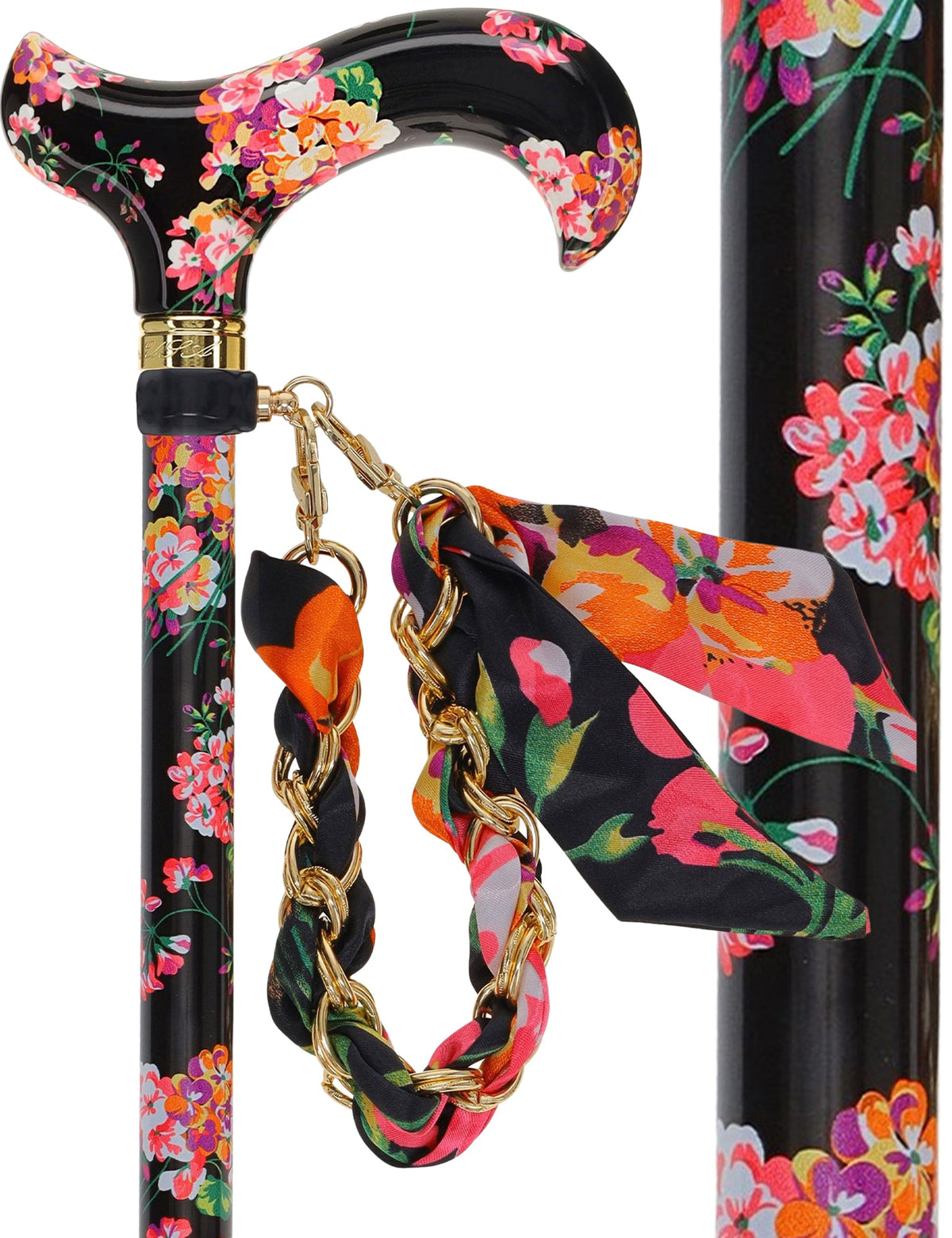 Midnight Floral Designer Cane: Luxury Silk Scarf Option Adjustable Walking Canes - Tophatter Daily Deals