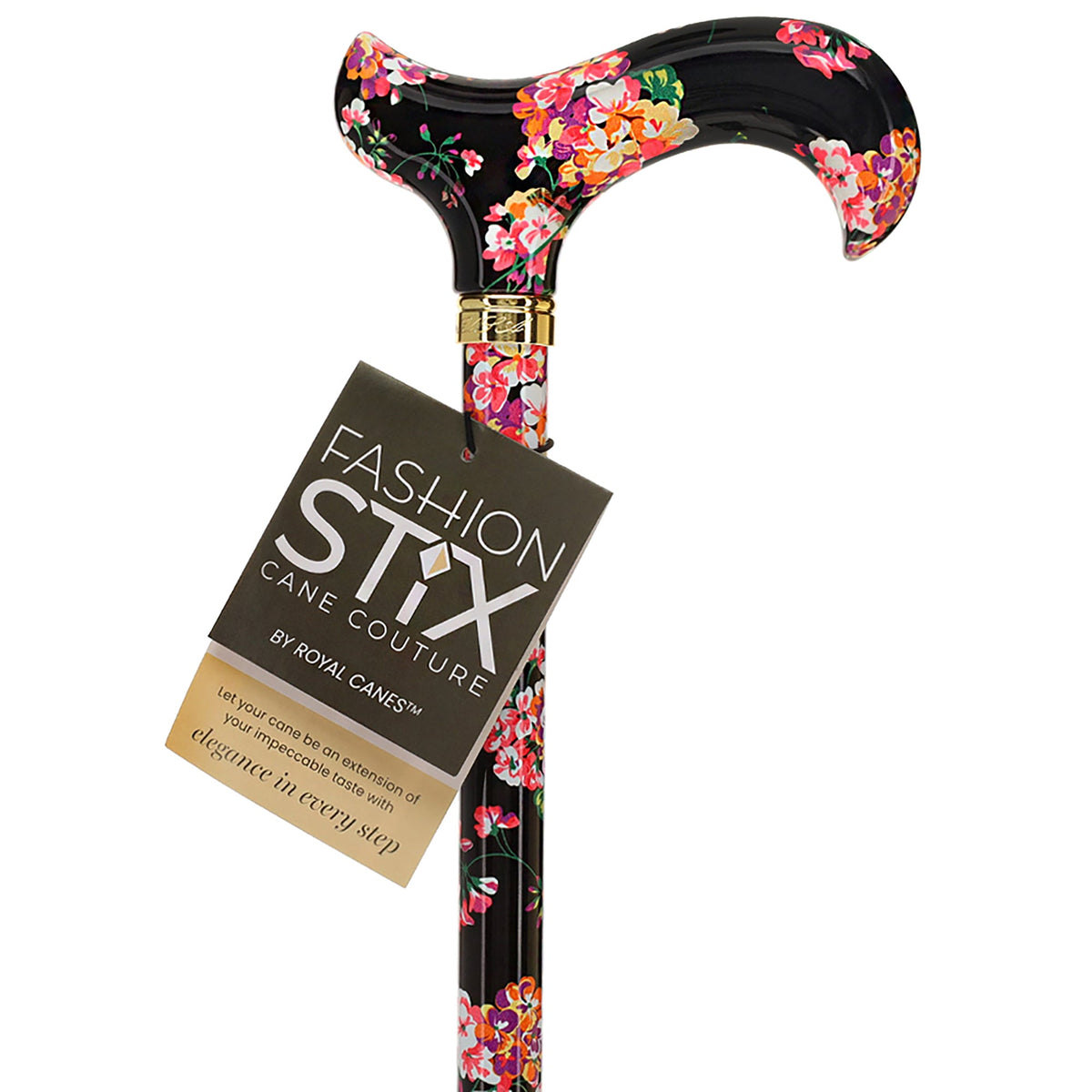 Midnight Floral Designer Cane: Luxury Silk Scarf Option Adjustable Walking Canes - Tophatter Daily Deals