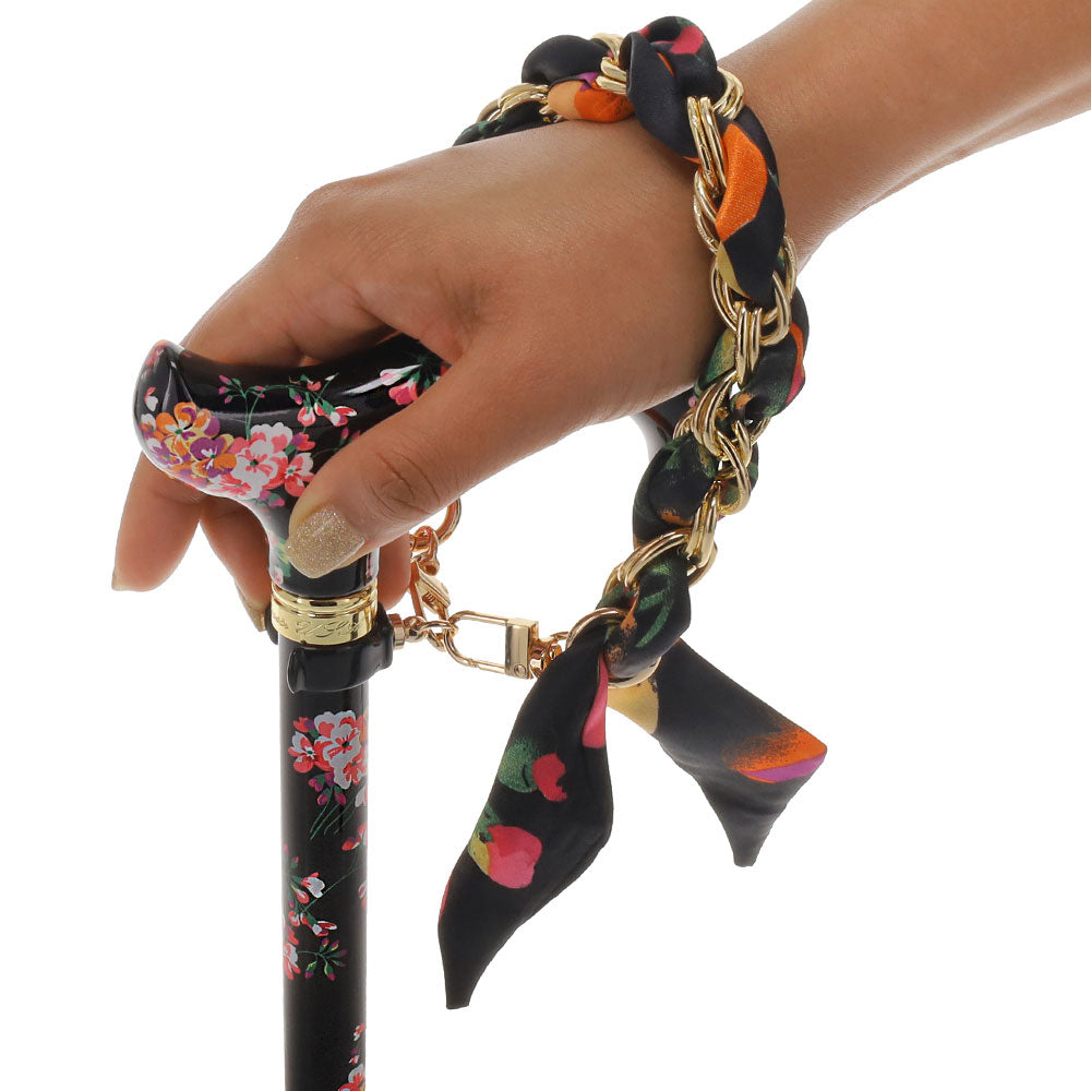 Midnight Floral Designer Cane: Luxury Silk Scarf Option Adjustable Walking Canes - Tophatter Daily Deals