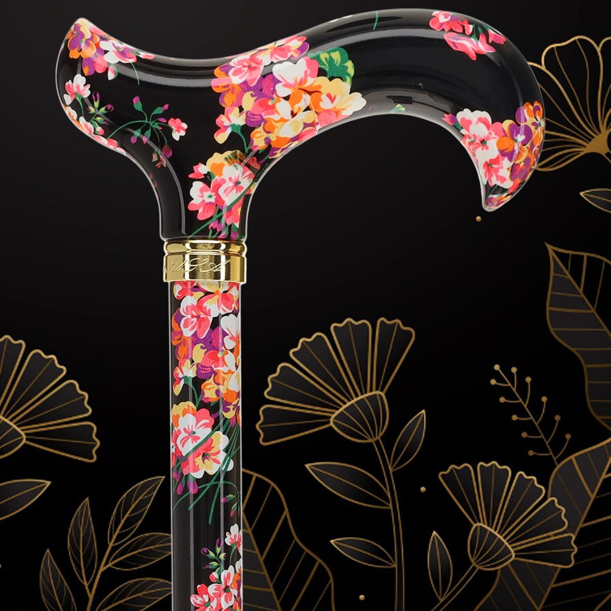 Midnight Floral Designer Cane: Luxury Silk Scarf Option Adjustable Walking Canes - Tophatter Daily Deals