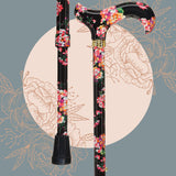 Midnight Floral Designer Cane: Luxury Silk Scarf Option Adjustable Walking Canes - Tophatter Daily Deals