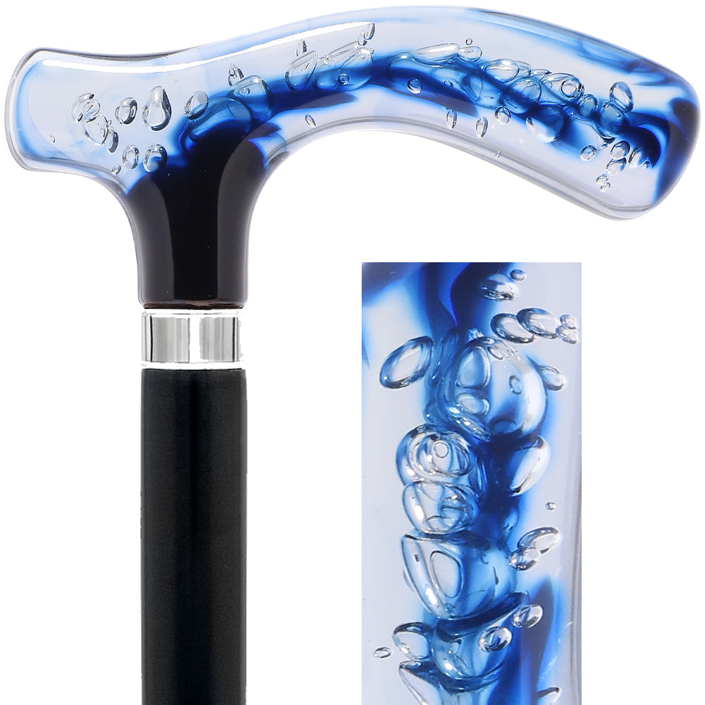 Blue & Clear Acrylic Bubble Handle Cane - Custom Wooden Shaft Pearl Swirl Lucite Designer Walking Canes - Tophatter Daily Deals