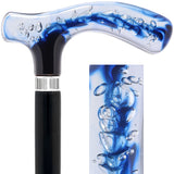 Blue & Clear Acrylic Bubble Handle Cane - Custom Wooden Shaft Pearl Swirl Lucite Designer Walking Canes - Tophatter Daily Deals