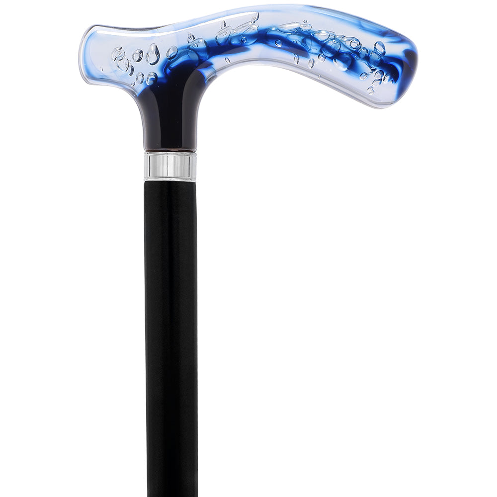 Blue & Clear Acrylic Bubble Handle Cane - Custom Wooden Shaft Pearl Swirl Lucite Designer Walking Canes - Tophatter Daily Deals
