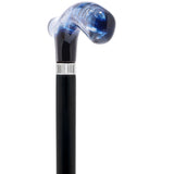 Blue & Clear Acrylic Bubble Handle Cane - Custom Wooden Shaft Pearl Swirl Lucite Designer Walking Canes - Tophatter Daily Deals