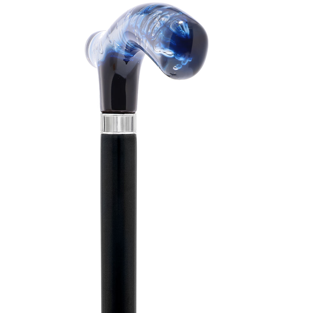 Blue & Clear Acrylic Bubble Handle Cane - Custom Wooden Shaft Pearl Swirl Lucite Designer Walking Canes - Tophatter Daily Deals