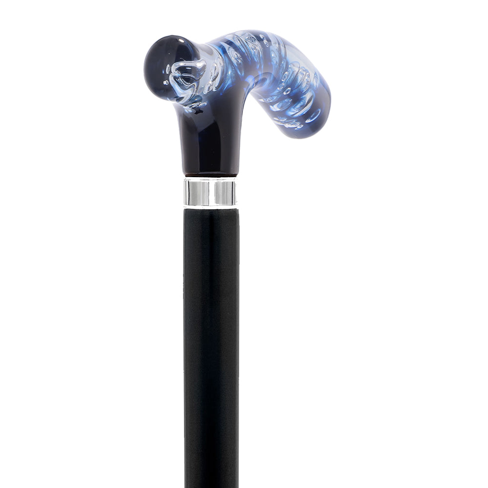 Blue & Clear Acrylic Bubble Handle Cane - Custom Wooden Shaft Pearl Swirl Lucite Designer Walking Canes - Tophatter Daily Deals