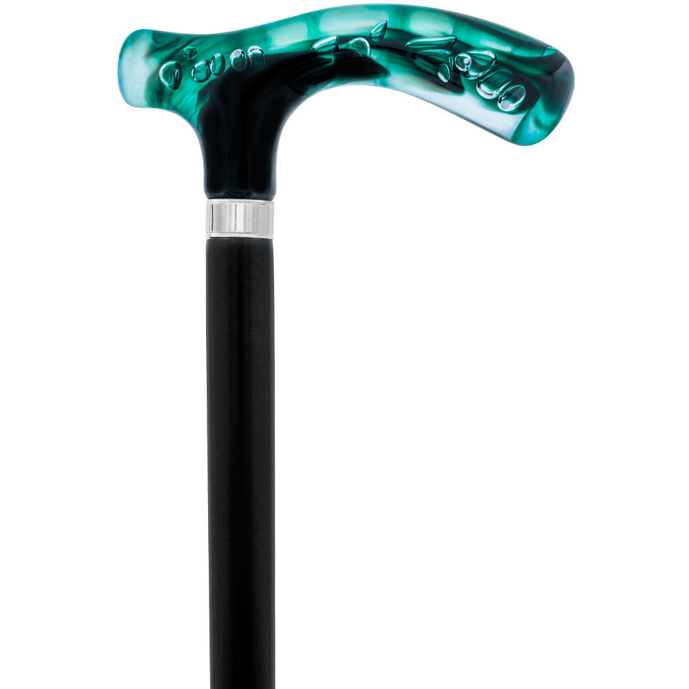 Green and Clear Acrylic Bubble Handle Cane w/ Custom Wooden Shaft Pearl Swirl Lucite Designer Walking Canes - Tophatter Daily Deals