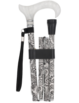 White Pearl w/ Rhinestone collar and black Swirl Designer Adjustable Orthopedic Folding Cane Folding Canes - Tophatter Daily Deals